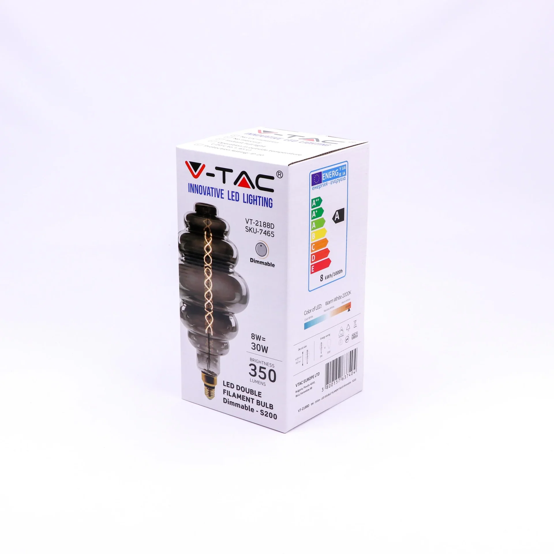 Bistro XXL Dimmbare Design-LED-Glühlampe - 8W - 2000K - E27-Armatur - S200 - Smokey - 0