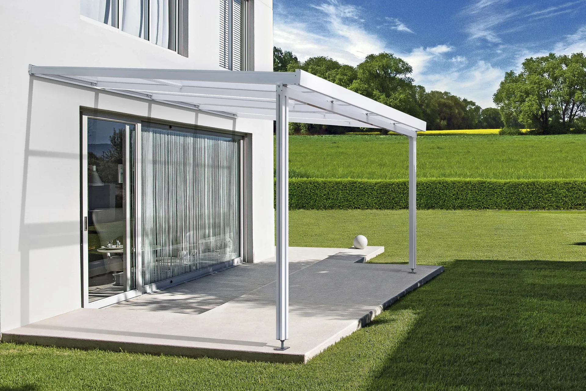 Terrassendach Premium, weiß, 4102 x 4060 mm - Polycarbonat Stegplatten 16 mm, weiß gestreift - 2