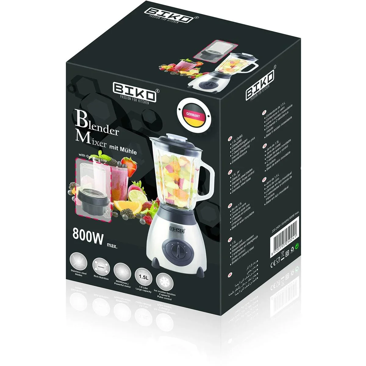 Luxus-Mixer - mit Glasbehälter - 1.5L - 500W - Edelstahl - 0