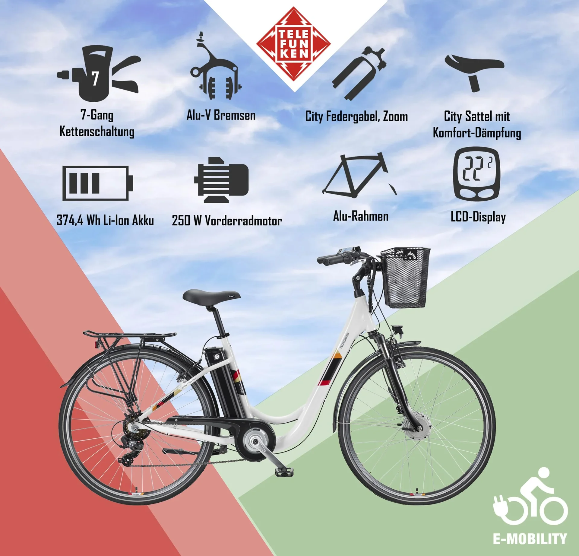 Unisex Alu-City E-Bike, 28 Zoll, 7-Gang Kettenschaltung, weiß, Multitalent RC822 - 5
