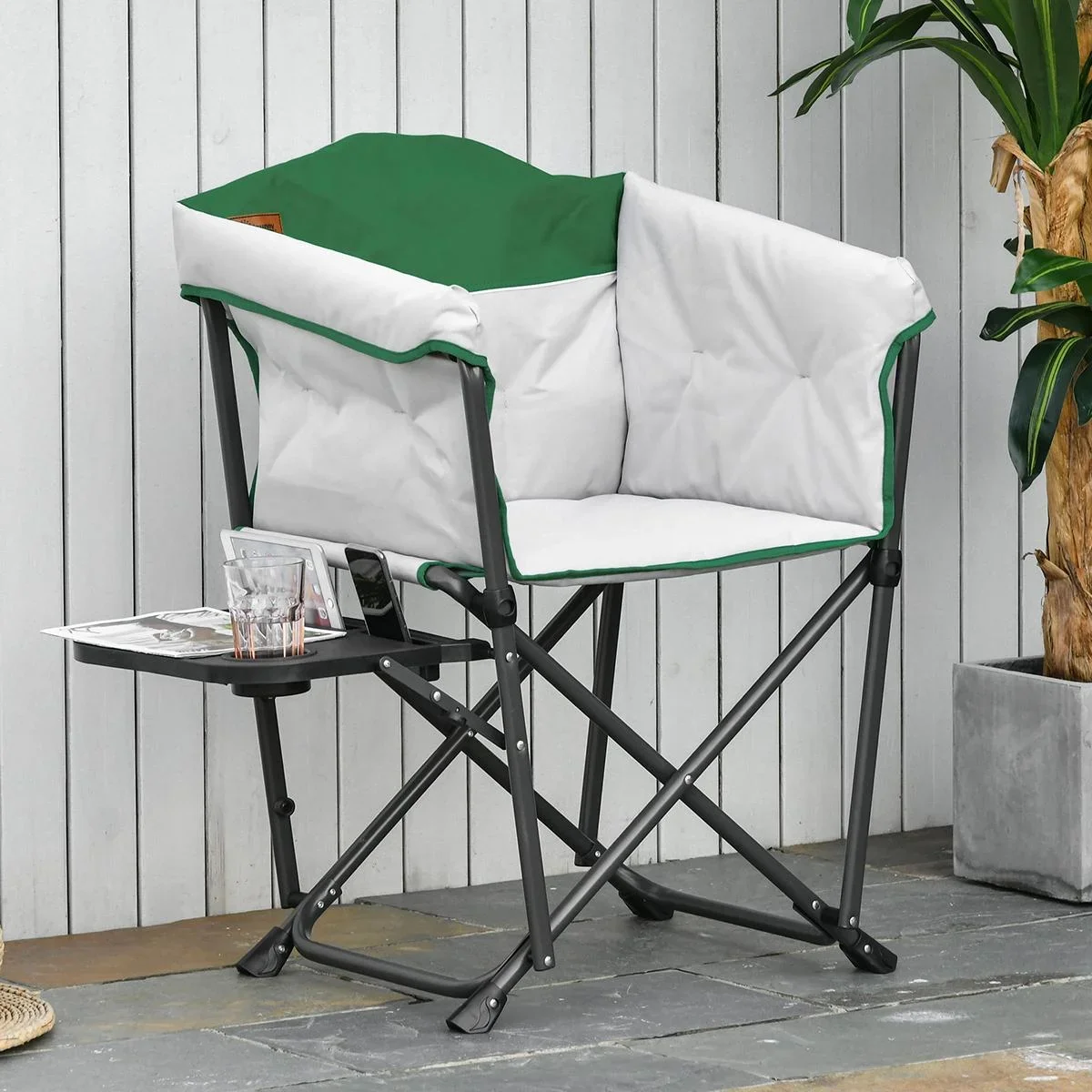 Campingstuhl mit Getränkehalterung weiss, grün - 0