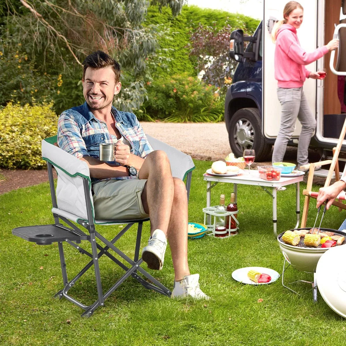 Campingstuhl mit Getränkehalterung weiss, grün - 4