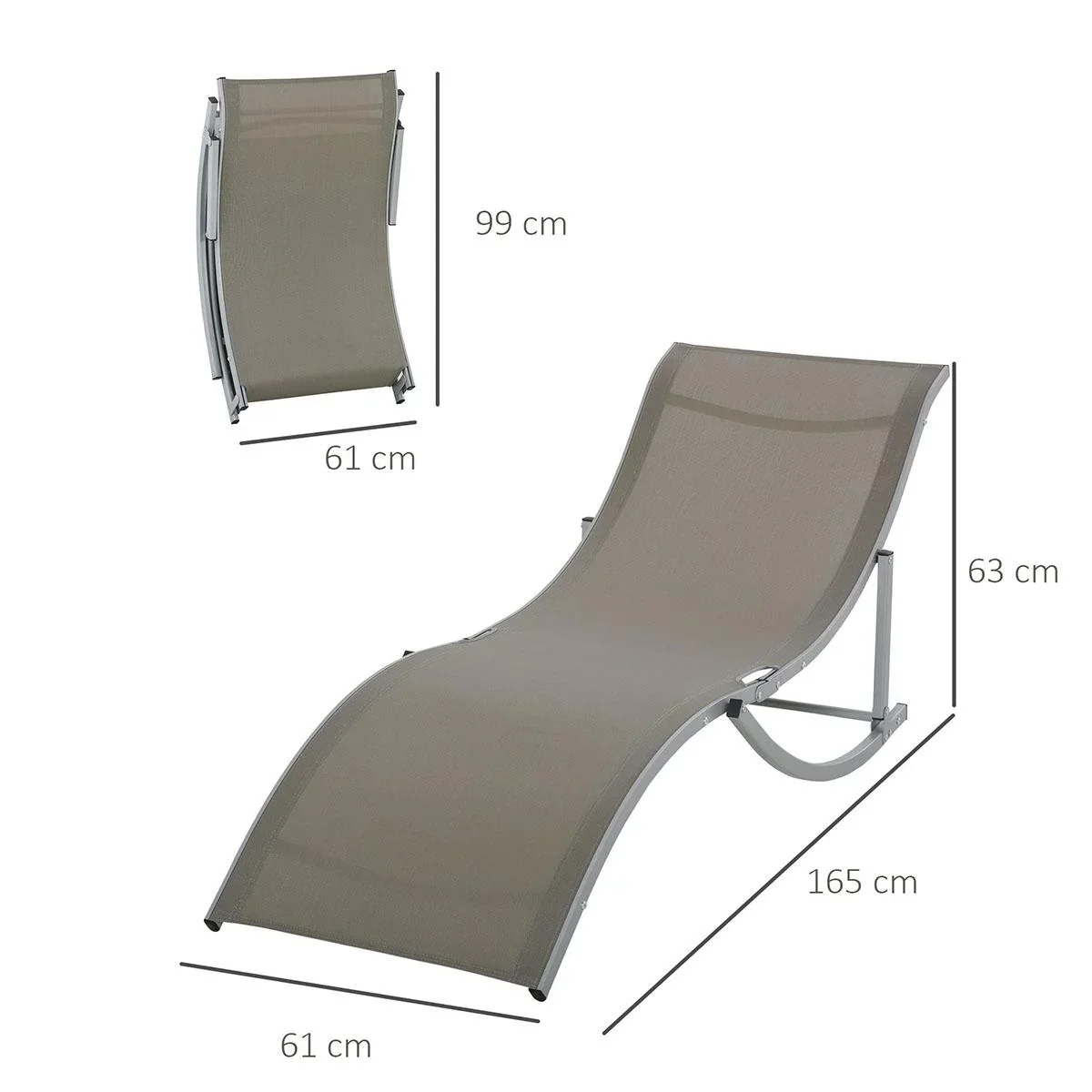 2er Set Sonnenliege Gartenliegen Stoffliege Relaxliege ergonomisch Aluminium Texteline Hellgrau 165 x 61 x 63 cm - 1