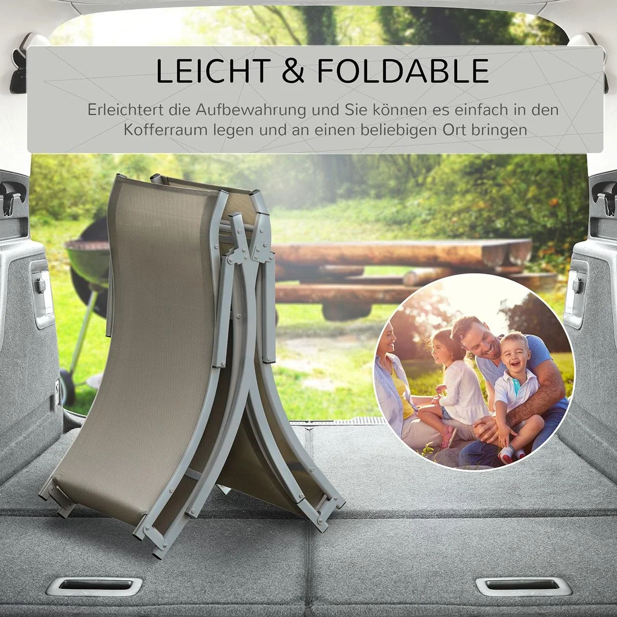 2er Set Sonnenliege Gartenliegen Stoffliege Relaxliege ergonomisch Aluminium Texteline Hellgrau 165 x 61 x 63 cm - 2