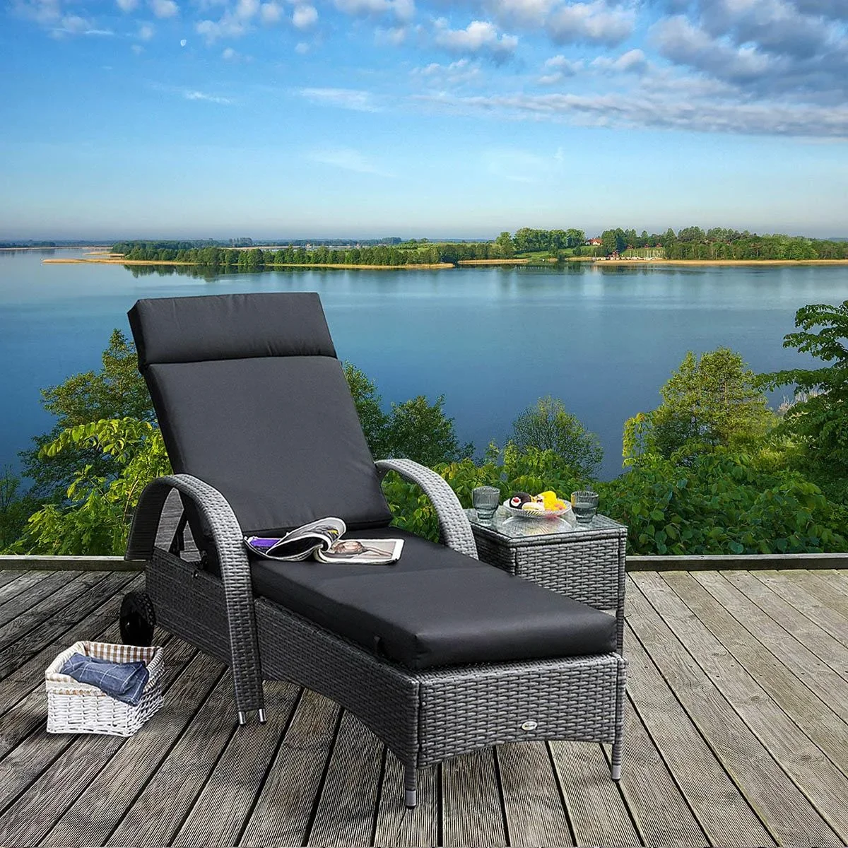 Liegematratze, Liegematratze, Liegematratze Garten, Bezug, Polyester, schwarz, 196 x 55 x 8 cm - 0