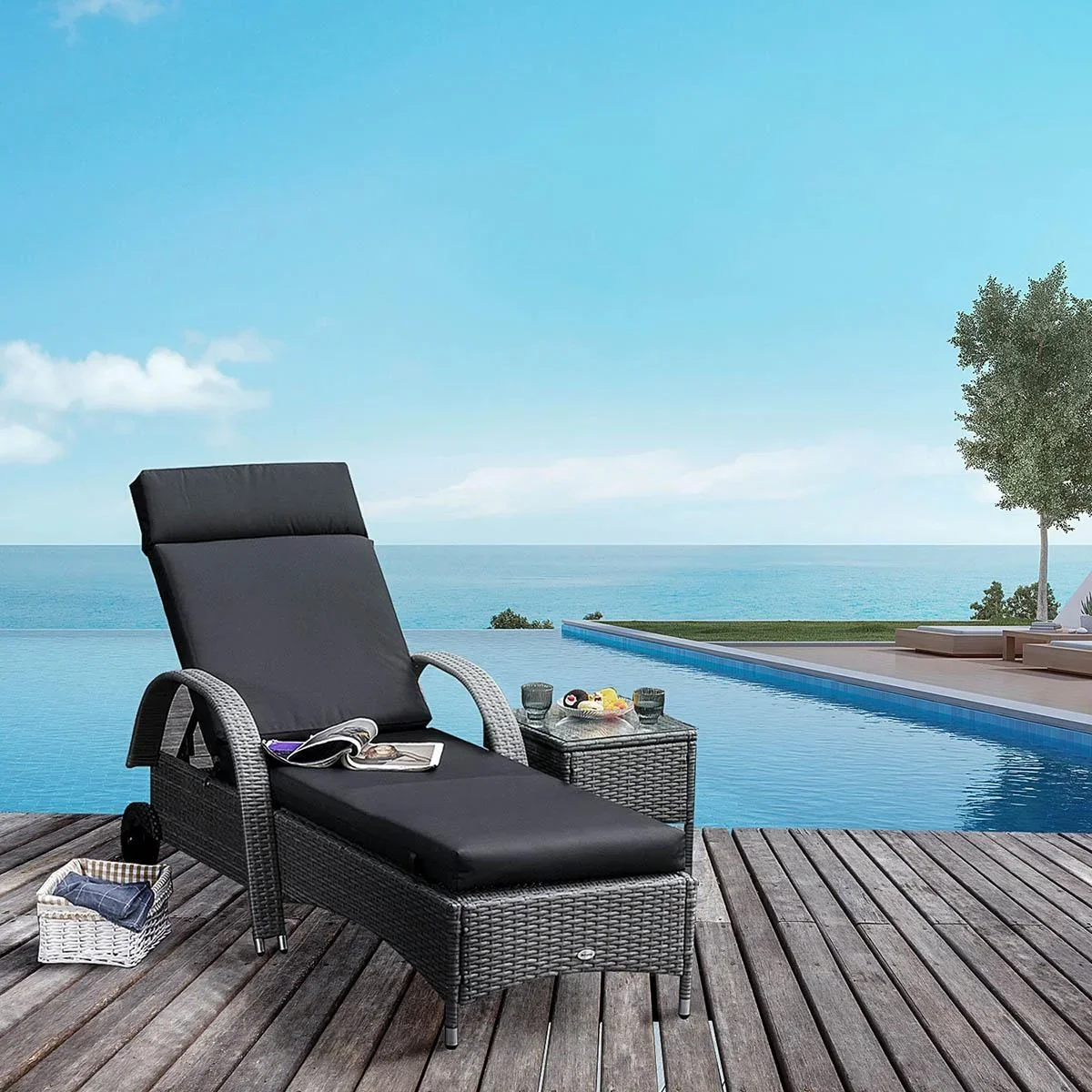 Liegematratze, Liegematratze, Liegematratze Garten, Bezug, Polyester, schwarz, 196 x 55 x 8 cm - 3