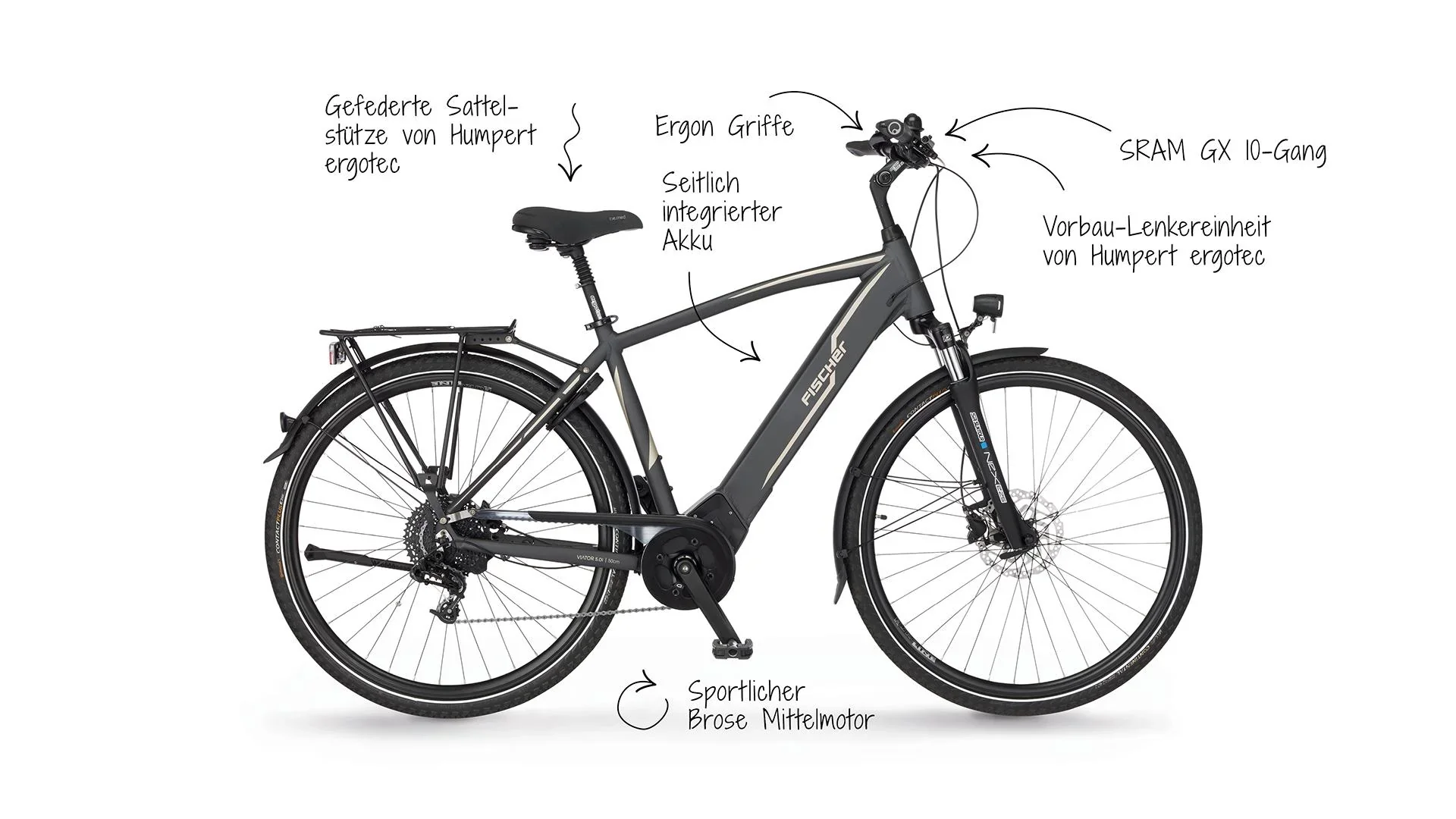 Herren E-Bike Trekking, 28 Zoll, Rahmengröße 50 cm,10-Gang Kettenschaltung, schiefergrau matt, VIATOR 5.0i - 0