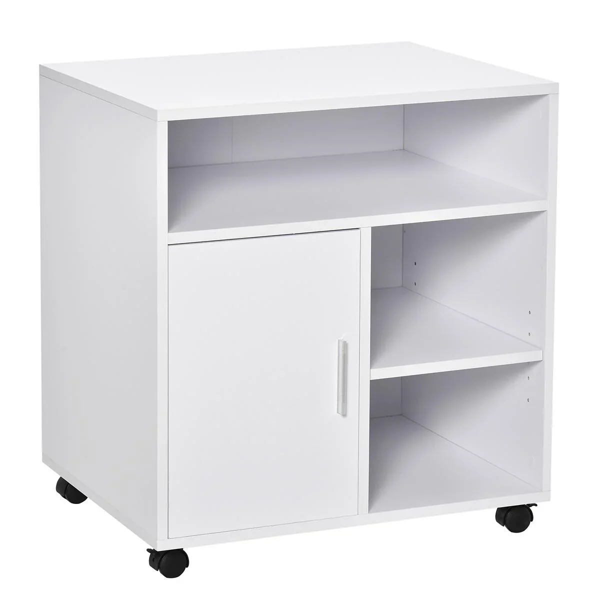 Druckerständer Druckertisch Bürowagen Rollwagen mit Schrank+Regale Spanlatte Weiß 60 x 50 x 65,5 cm - 0