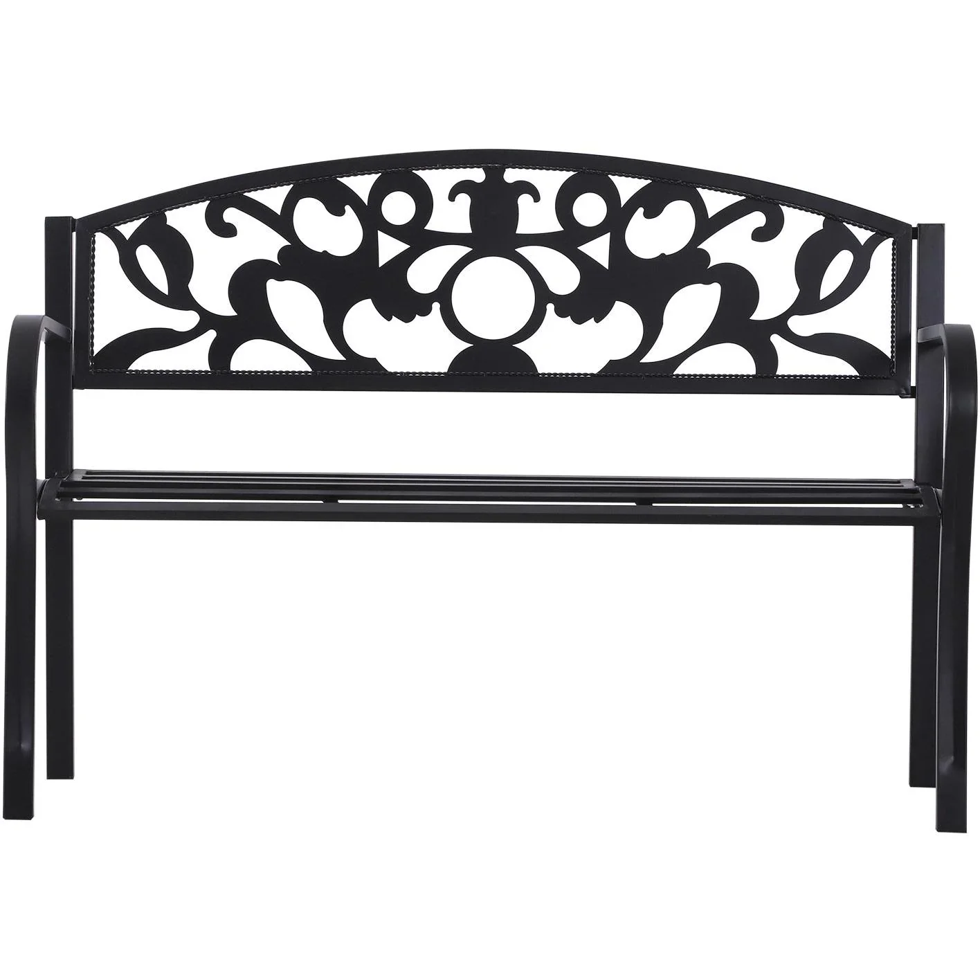 2-Sitzer Sitzbank Gartenbank Metallbank mit Armlehne Landhausstil Metall Schwarz 128 x 50 x 91 cm - 2