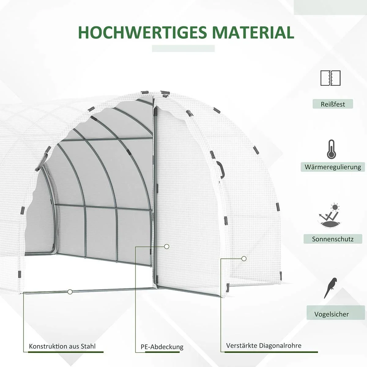 Foliengewächshaus begehbares Gewächshaus 570 x 292 x 195 cm Gartentunnel Folientunnel Tunnelgewächshaus Treibhaus Garten - 0