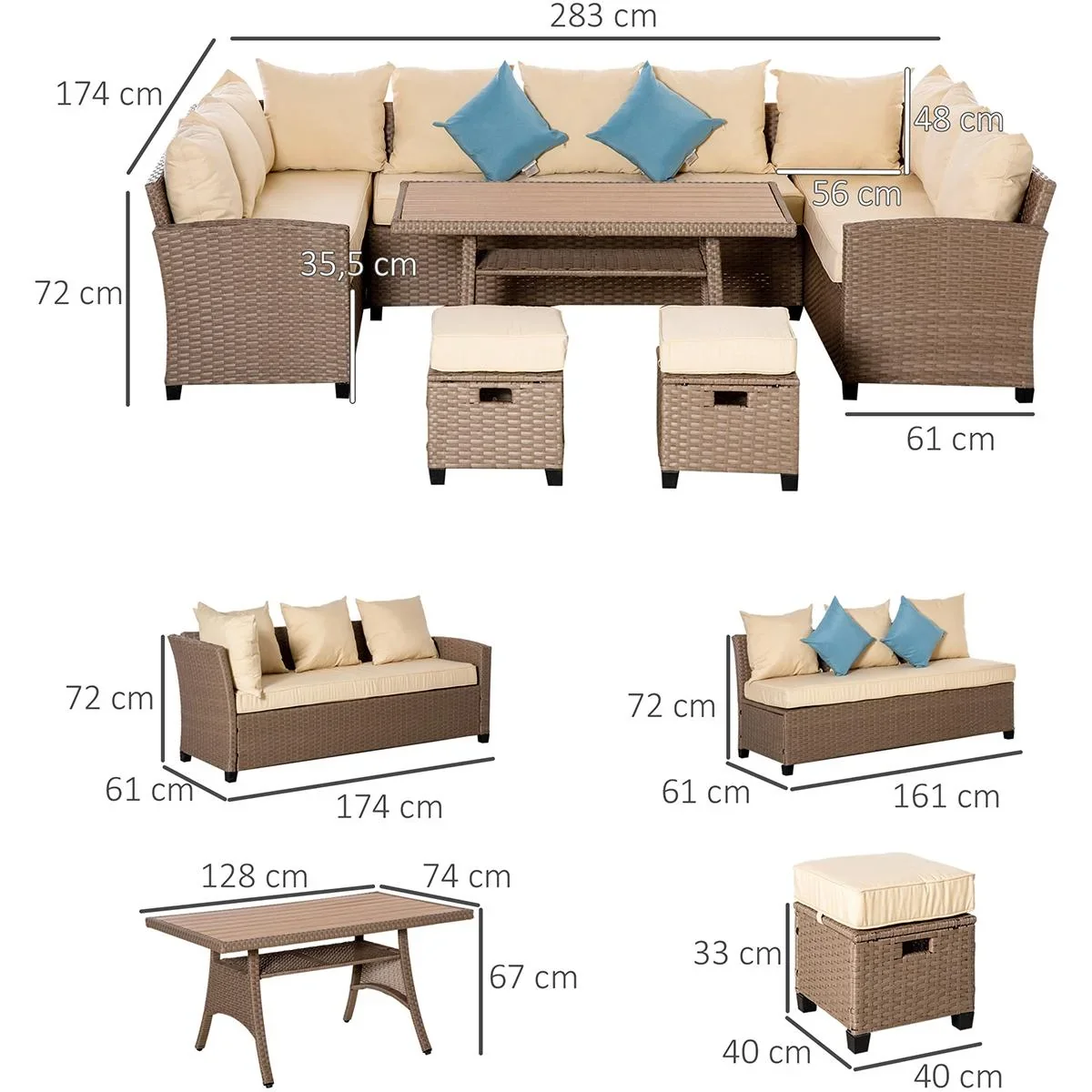 6-teilige PE-Rattan-Sofagarnitur inkl. Kissen - 3