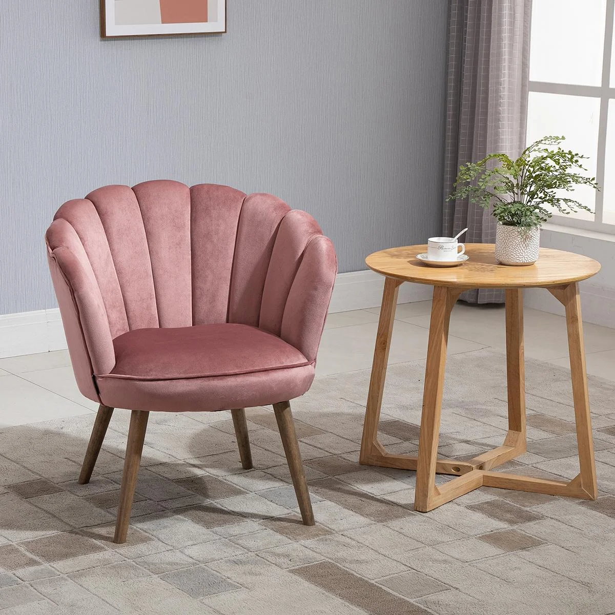 Esszimmerstuhl Küchenstuhl Sessel mit Rückenlehne Wohnzimmerstuhl Polyester Gummiholz Rosa 66 x 72 x 79 cm - 2