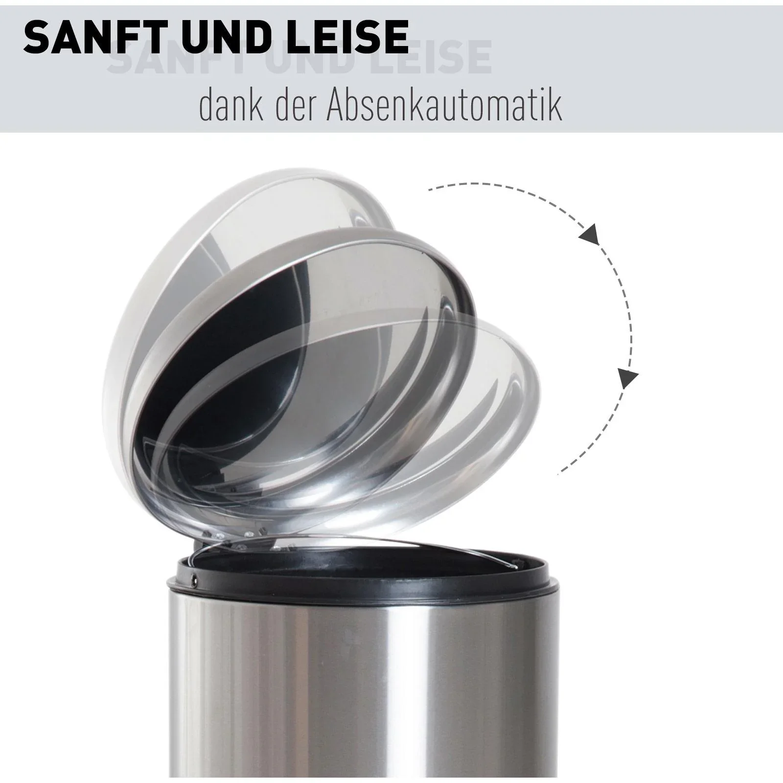 Treteimer mit Inneneimer Pedal-Mülleimer Klappdeckel Abfallsammler Edelstahl Silber 30L - 0