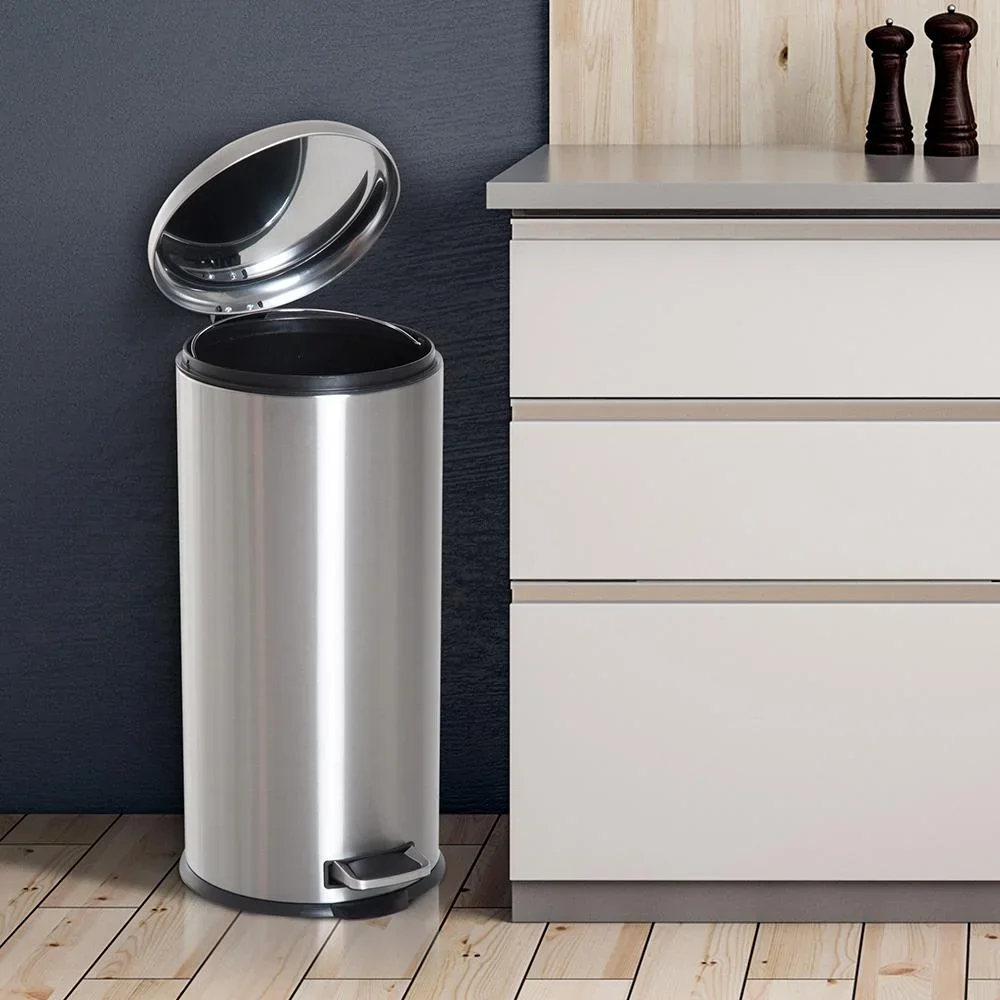 Treteimer mit Inneneimer Pedal-Mülleimer Klappdeckel Abfallsammler Edelstahl Silber 30L - 1