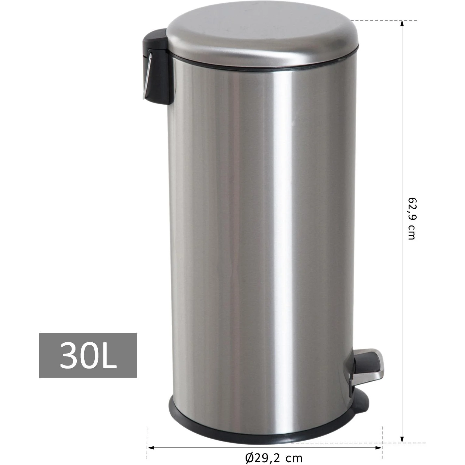 Treteimer mit Inneneimer Pedal-Mülleimer Klappdeckel Abfallsammler Edelstahl Silber 30L - 3