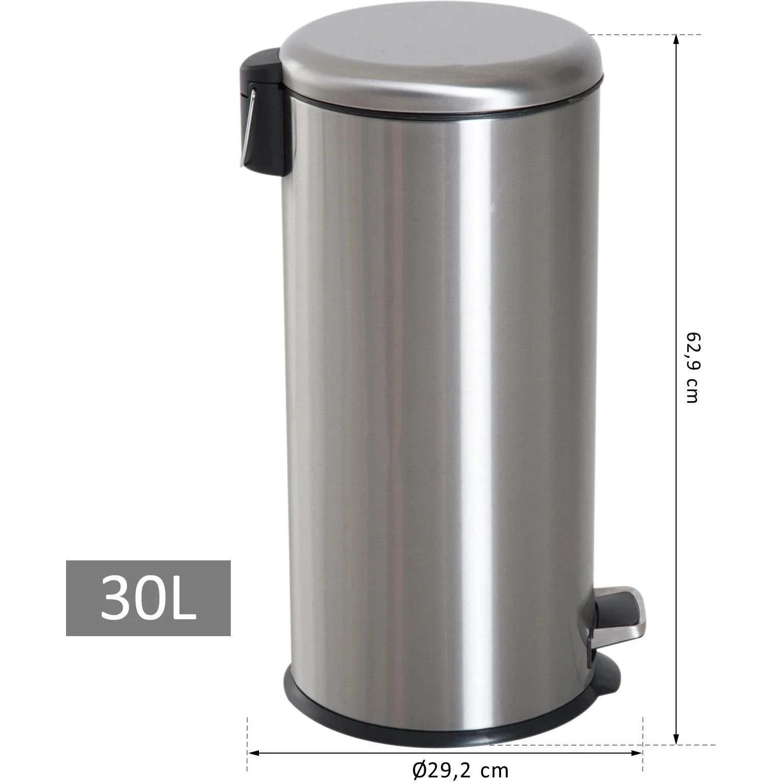 Treteimer mit Inneneimer Pedal-Mülleimer Klappdeckel Abfallsammler Edelstahl Silber 30L - 3