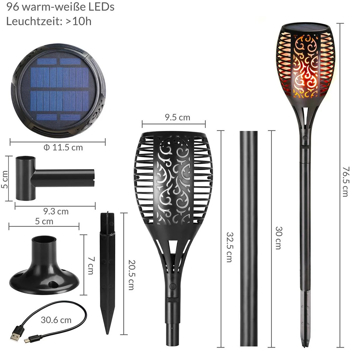 Gartenfackel - Solar - 2 Stück - Mit USB-Anschluss - 1