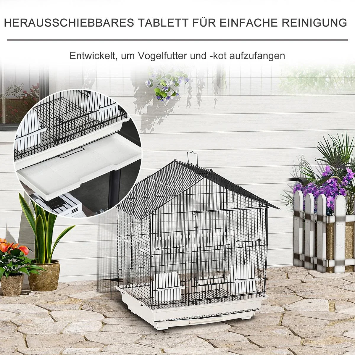 Vogelkäfig Vogelhaus Vogelvoliere mit Sitzenstangen Futternäpfe ausnehmbarer Bodenschale Weiß 54 x 35 x 56 cm - 0