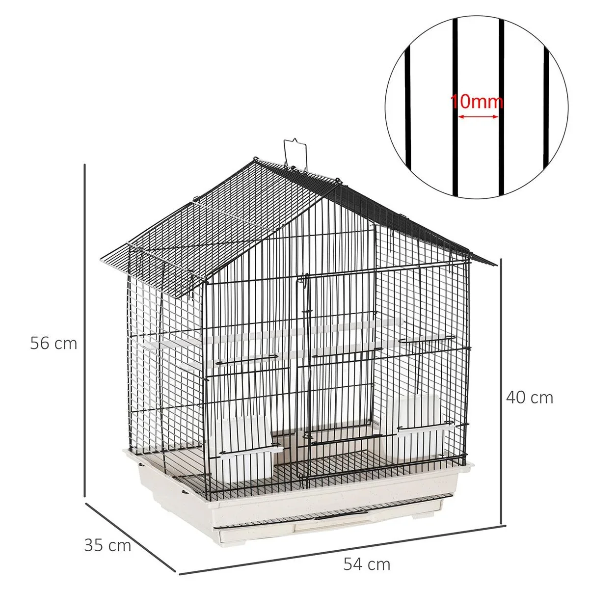 Vogelkäfig Vogelhaus Vogelvoliere mit Sitzenstangen Futternäpfe ausnehmbarer Bodenschale Weiß 54 x 35 x 56 cm - 3