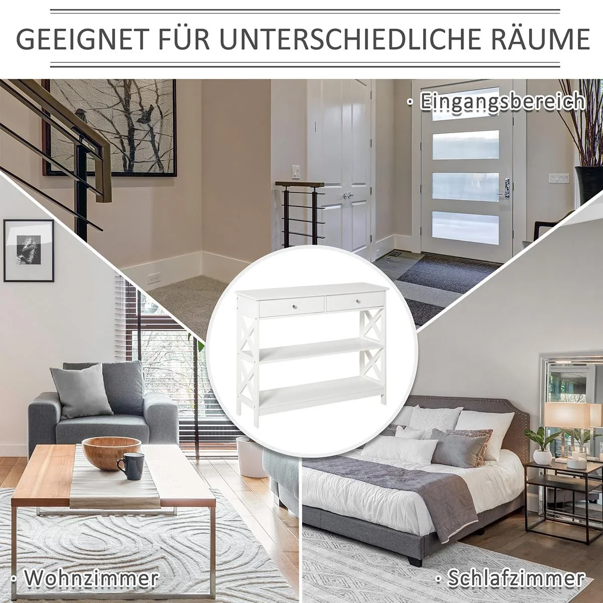 Konsolentisch Beistelltisch mit Schublade und 2-stufigen Ablagefächern Weiß 100 x 30,5 x 80 cm - 0