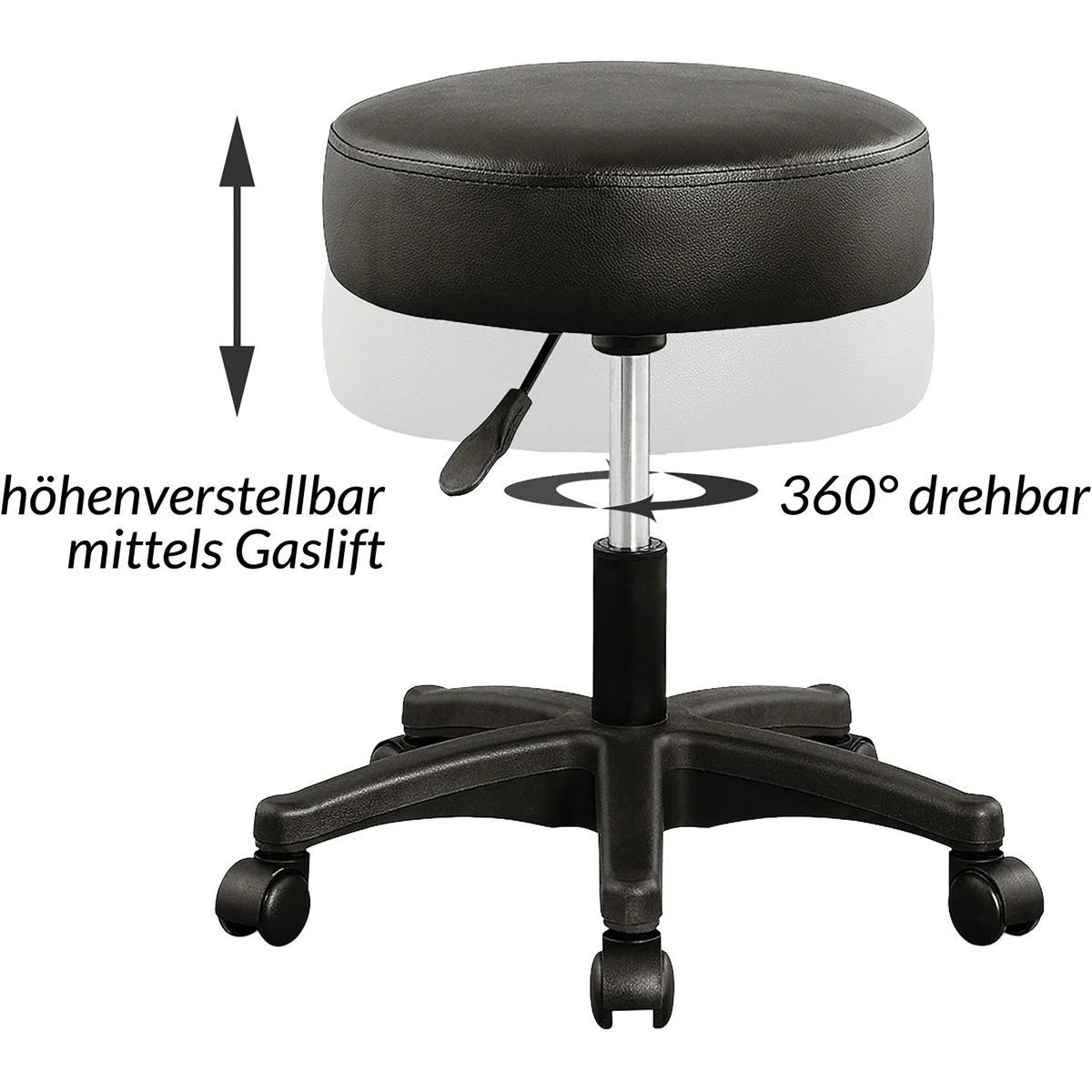 Tabouret / Bürohocker - drehbar und verstellbar - Schwarz - 3