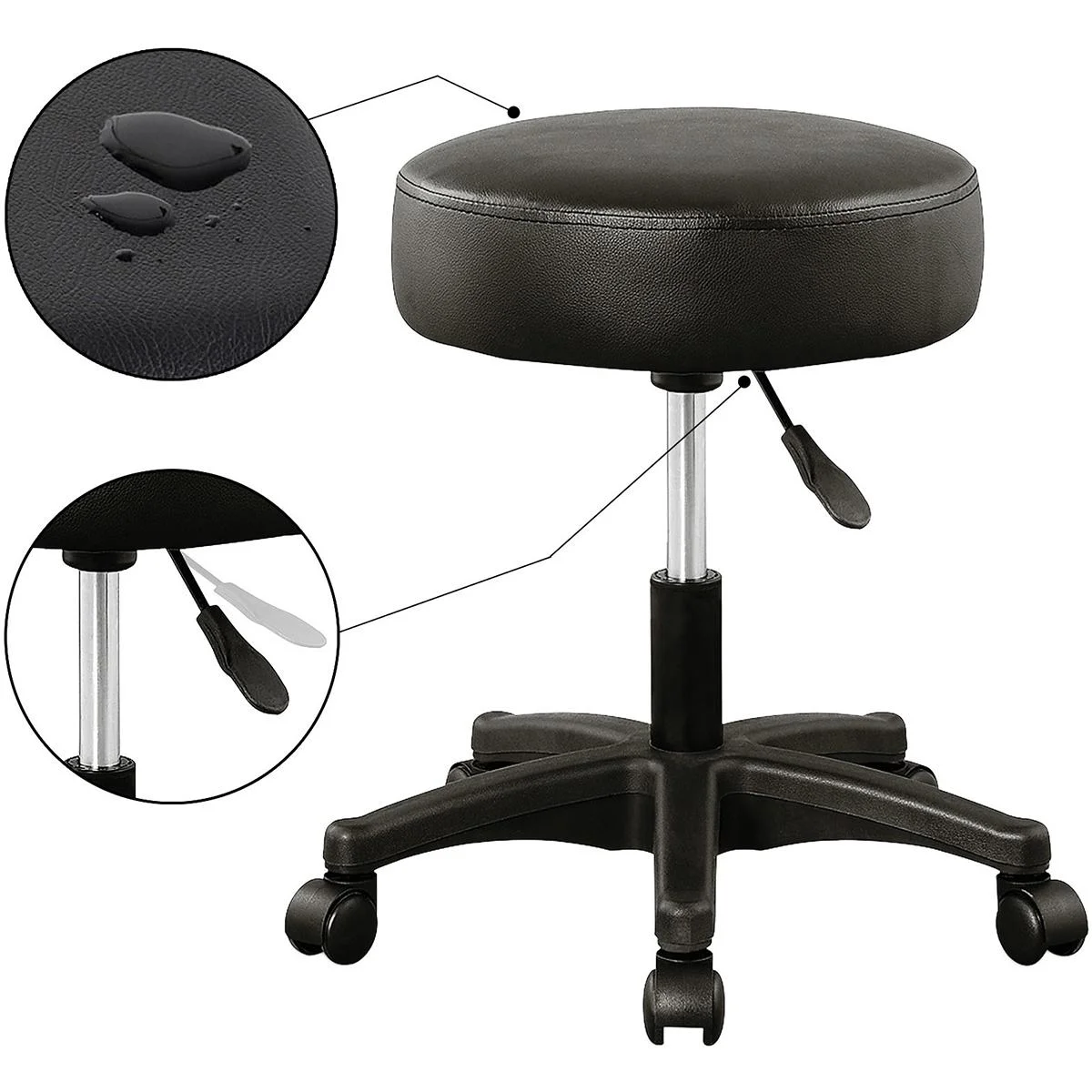 Tabouret / Bürohocker - drehbar und verstellbar - Schwarz - 4