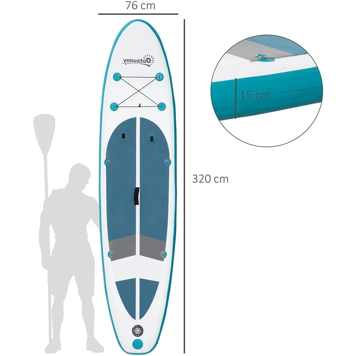SUP Board mit viel Zubehör Weiß+Blau+Grau 320 x 76 x 15 cm - 0