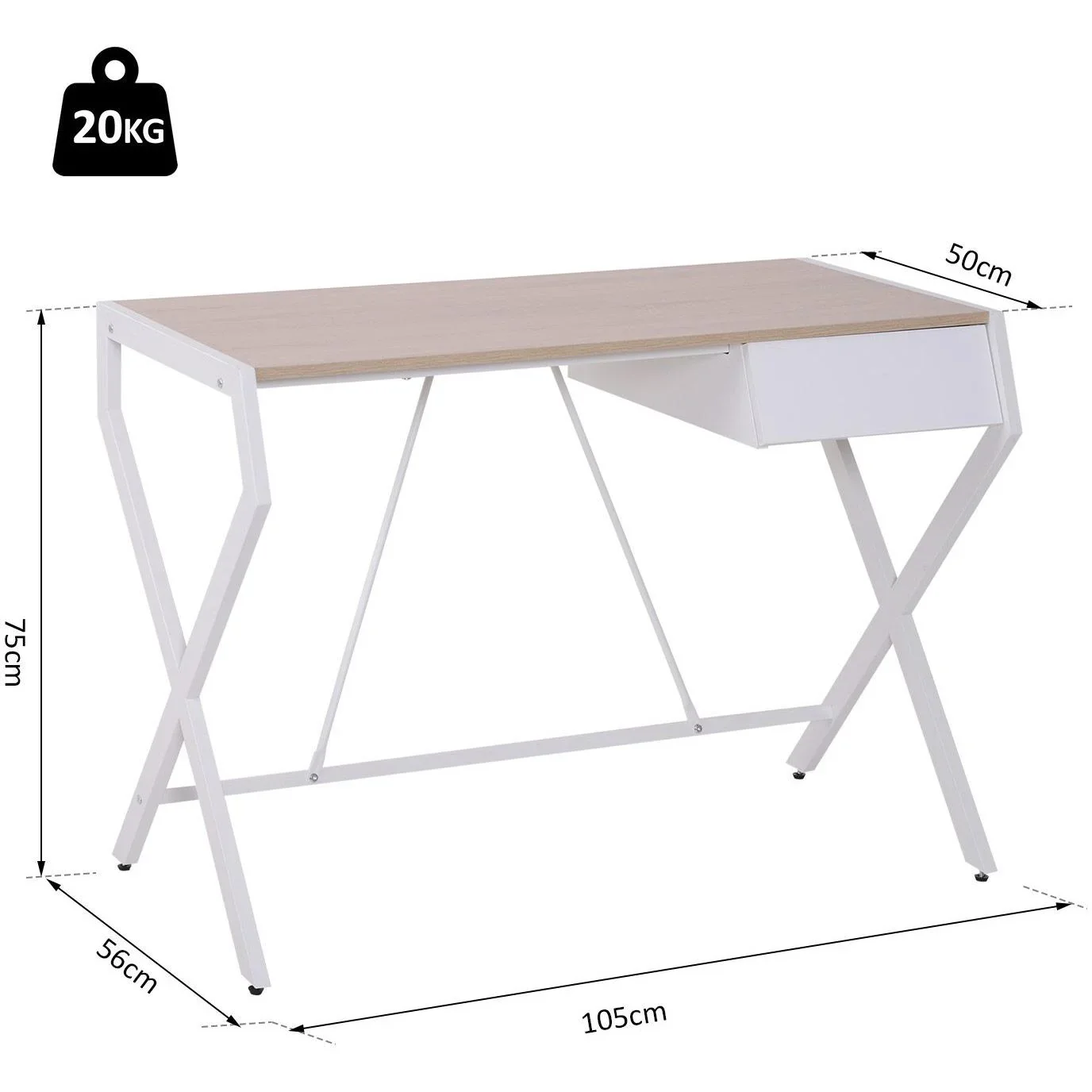 Schreibtisch Computertisch mit Schublade Spanplatte Metallrahmen 20 kg Belastbarkeit - 1