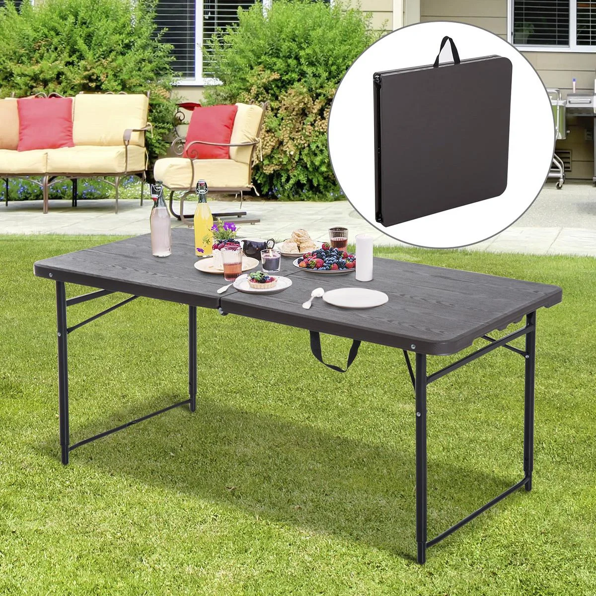 Faltbarer Campingtisch braun/schwarz - 0