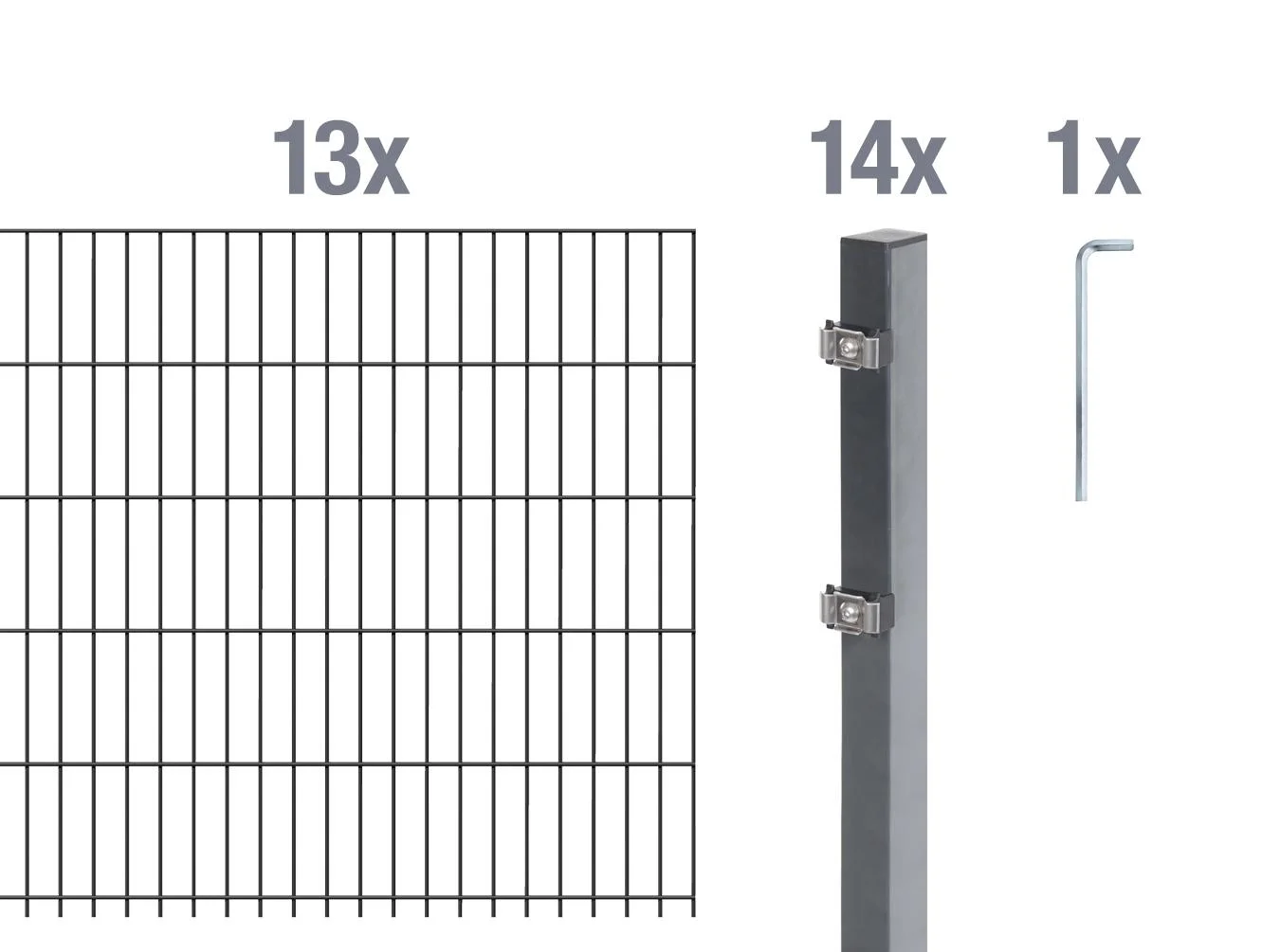 Doppelstabmattenzaun Komplettset, anthrazit, Höhe 160 cm, Länge 26 m - 0