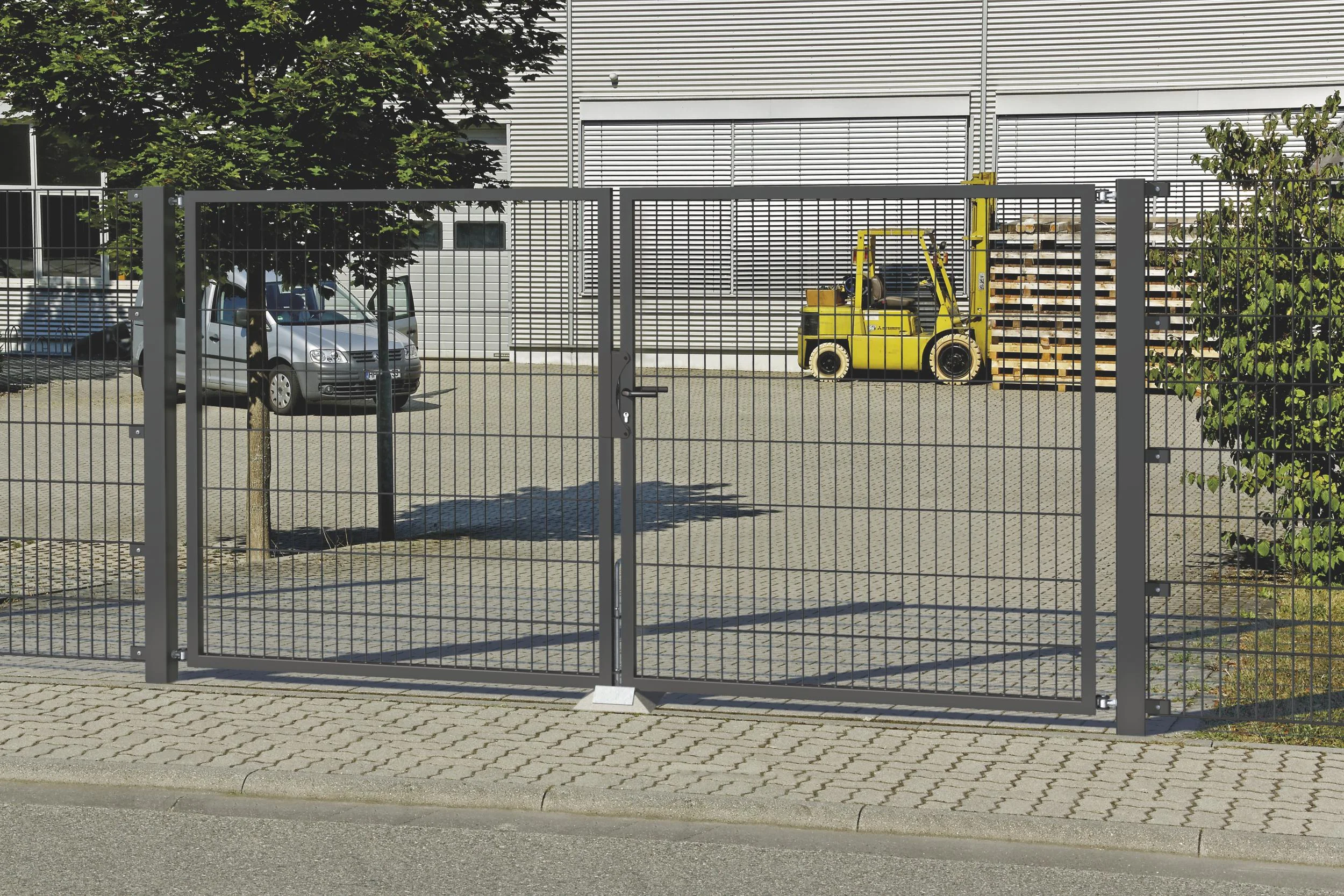Doppelstabmattenzaun Komplettset, anthrazit, Höhe 160 cm, Länge 26 m - 2