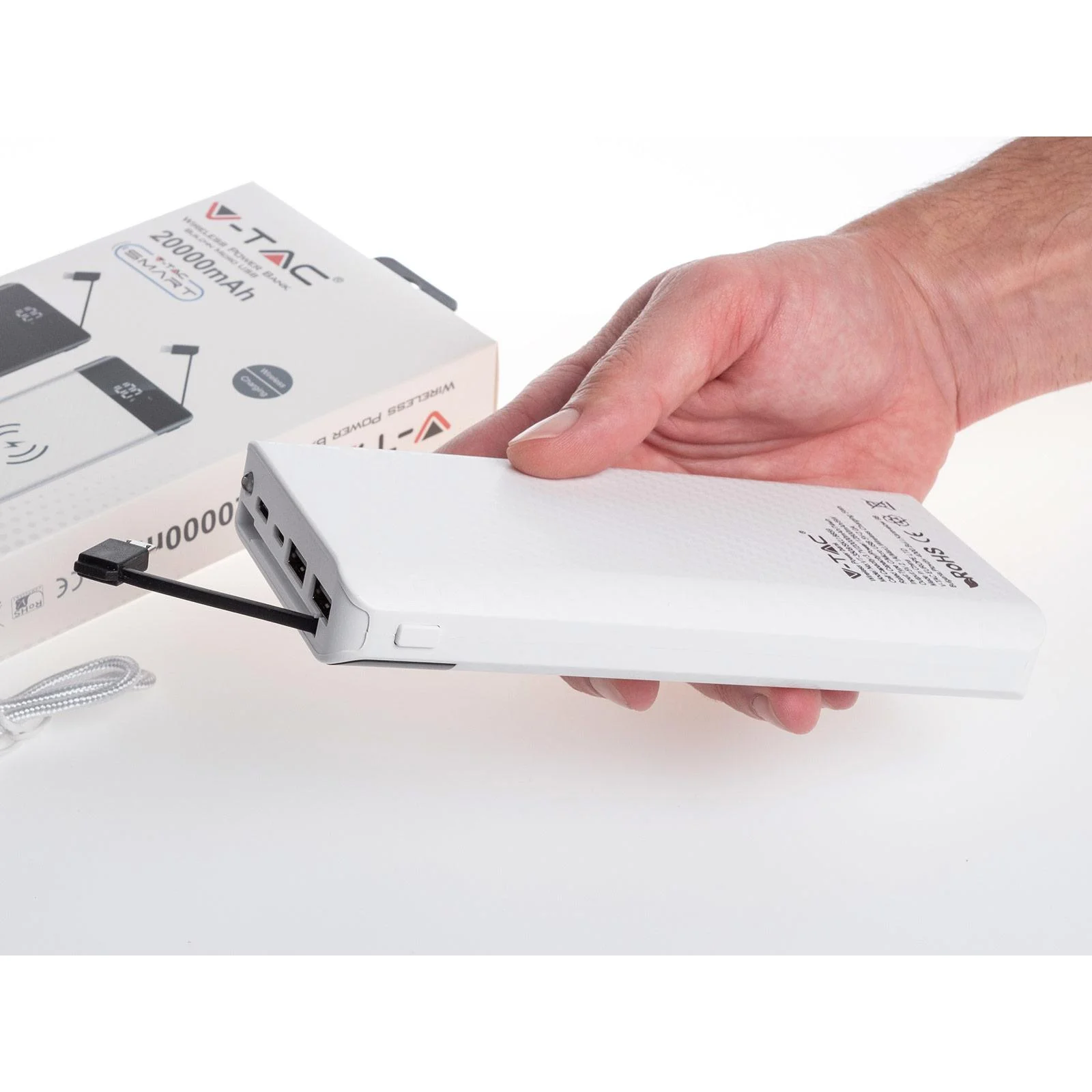 VT-3508 Netzgerät mit drahtloser QI-Ladefunktion - 20.000mah - einschließlich Mikro-USB-Kabel - Weiß - 0