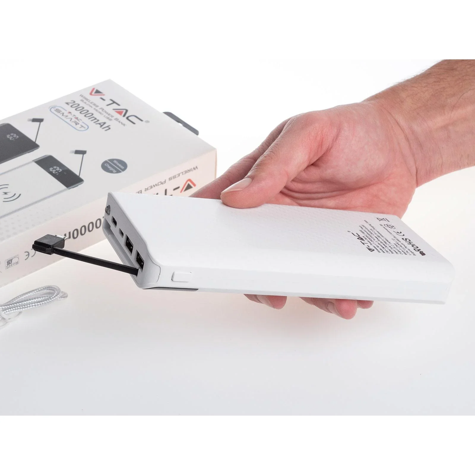 VT-3508 Netzgerät mit drahtloser QI-Ladefunktion - 20.000mah - einschließlich Mikro-USB-Kabel - Weiß - 0