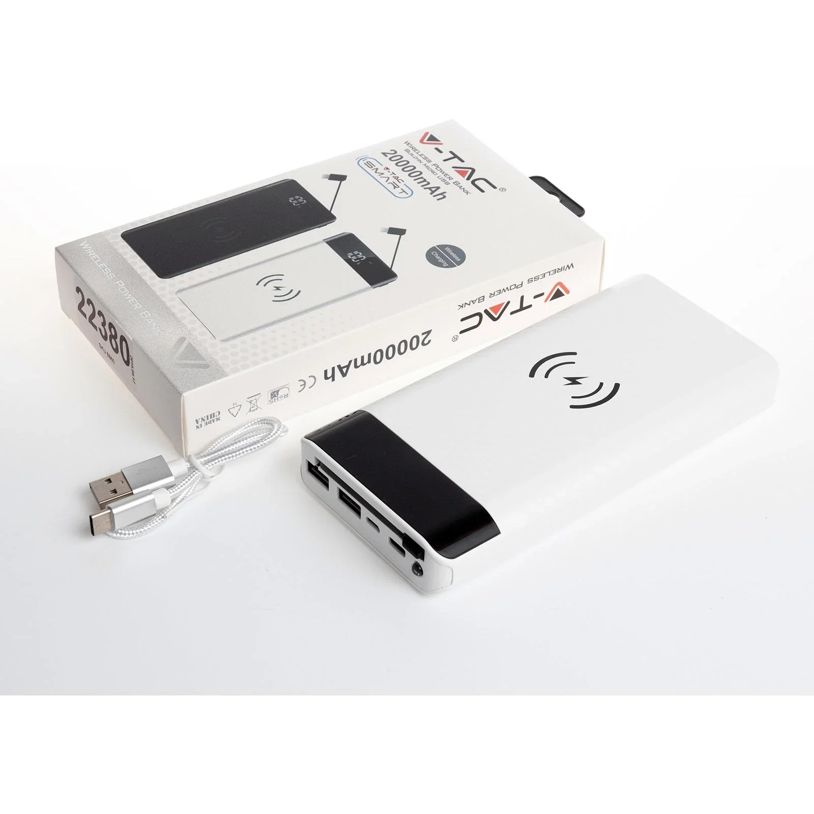VT-3508 Netzgerät mit drahtloser QI-Ladefunktion - 20.000mah - einschließlich Mikro-USB-Kabel - Weiß - 3