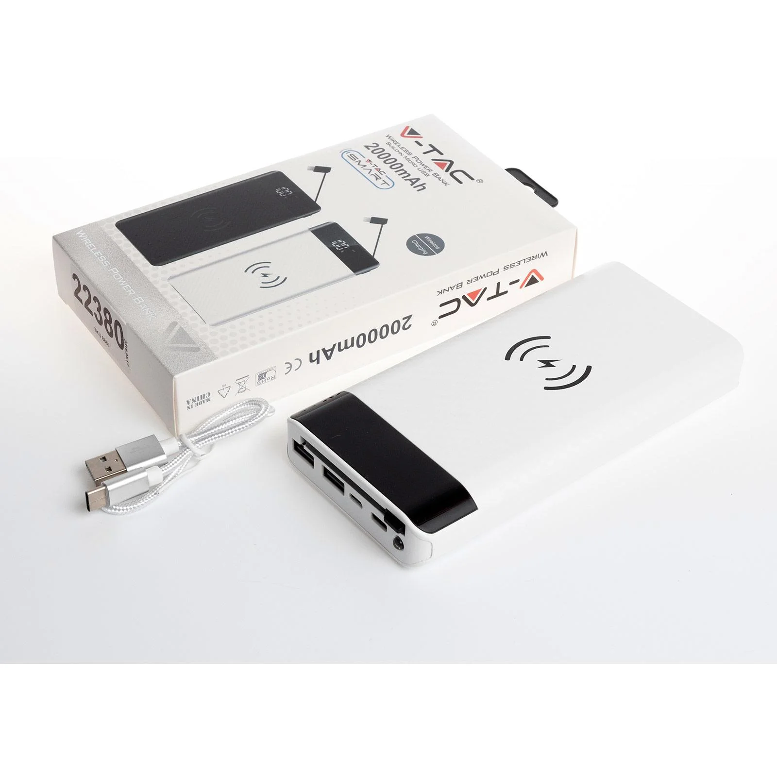 VT-3508 Netzgerät mit drahtloser QI-Ladefunktion - 20.000mah - einschließlich Mikro-USB-Kabel - Weiß - 3