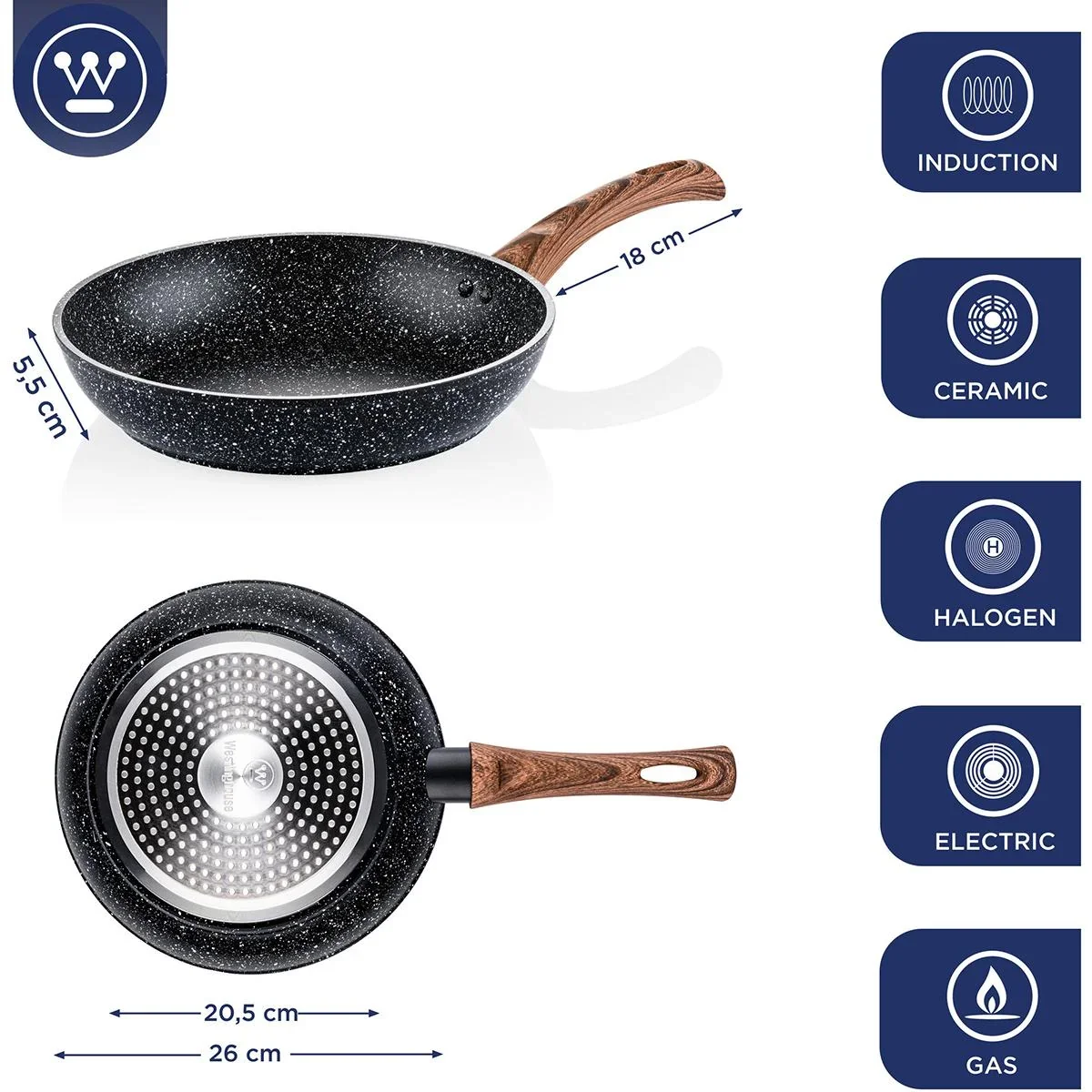 Bratpfanne Ø26 cm Schwarz Marmor Holz - 4