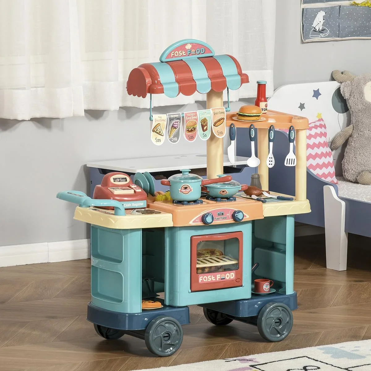 Kinderküche mit Zubehör 50-Teilige Spielküche Spielzeugküche Kunststoff Blau+Rot+Orange 79,5 x 33 x 90,5 cm - 0