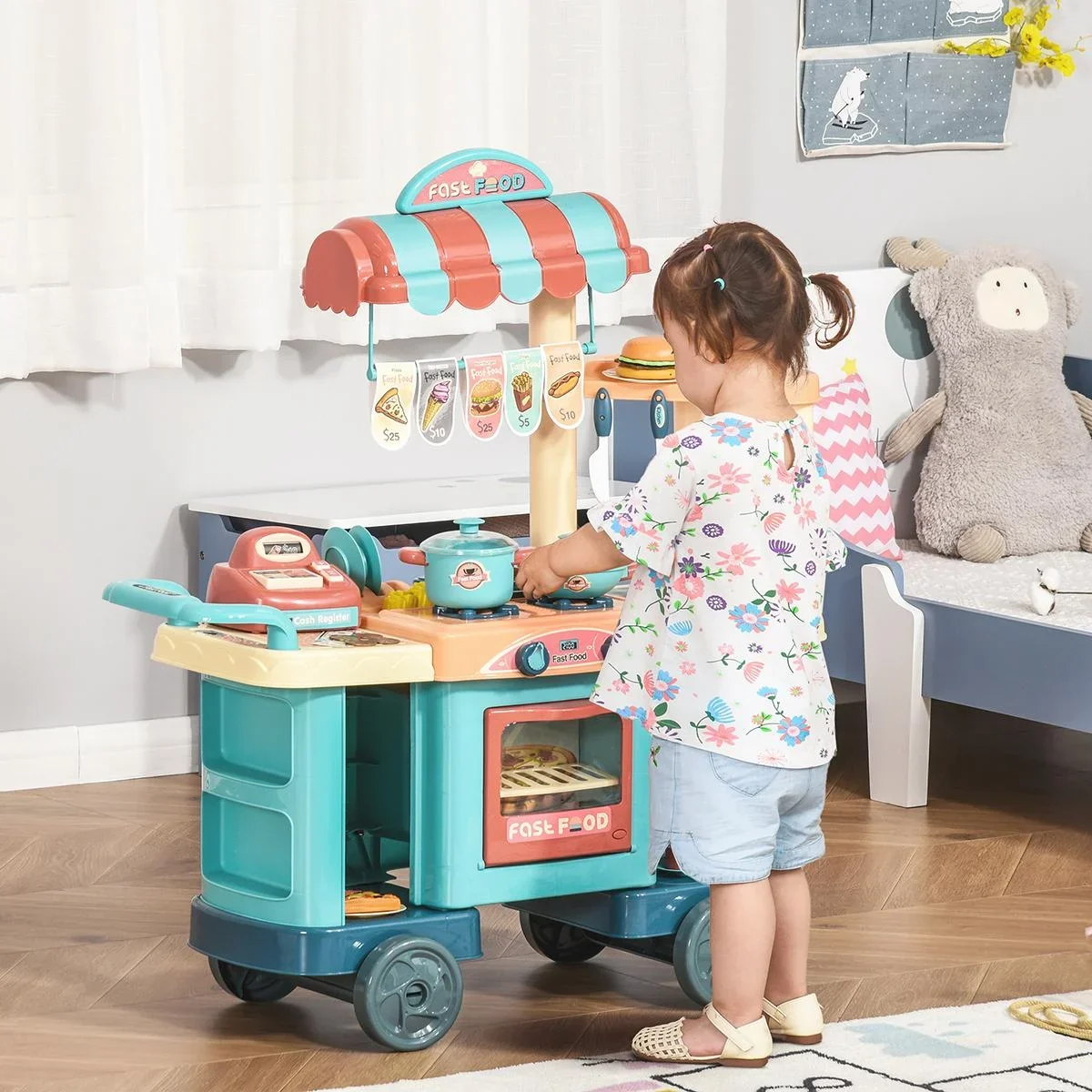 Kinderküche mit Zubehör 50-Teilige Spielküche Spielzeugküche Kunststoff Blau+Rot+Orange 79,5 x 33 x 90,5 cm - 1