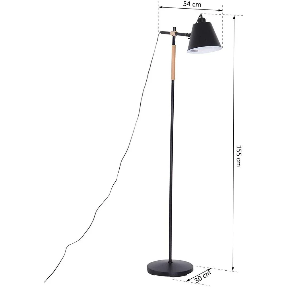 Stehlampe verstellbar Standleuchte Stehleuchte 40W Metall + Holz schwarz 54 x 30 x 155 cm - 0