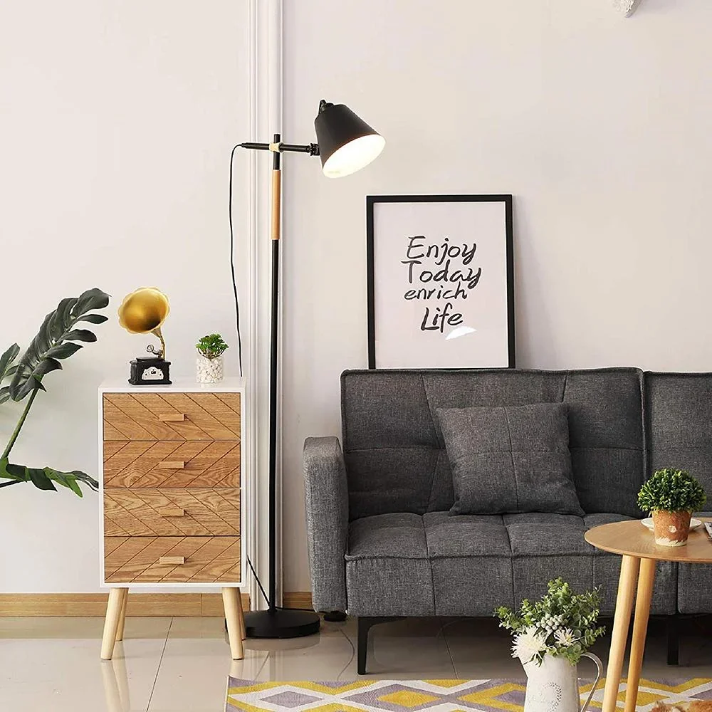 Stehlampe verstellbar Standleuchte Stehleuchte 40W Metall + Holz schwarz 54 x 30 x 155 cm - 2