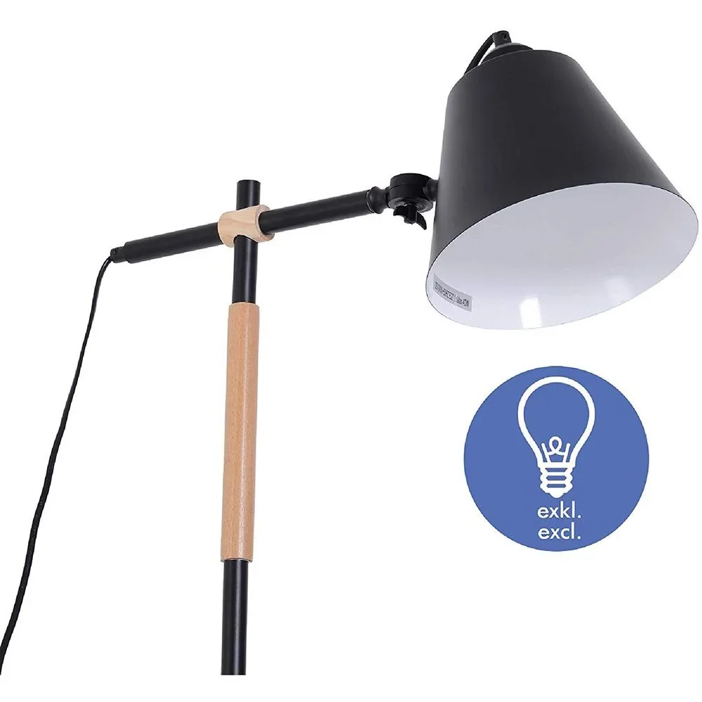 Stehlampe verstellbar Standleuchte Stehleuchte 40W Metall + Holz schwarz 54 x 30 x 155 cm - 3