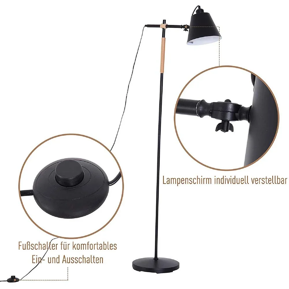 Stehlampe verstellbar Standleuchte Stehleuchte 40W Metall + Holz schwarz 54 x 30 x 155 cm - 4