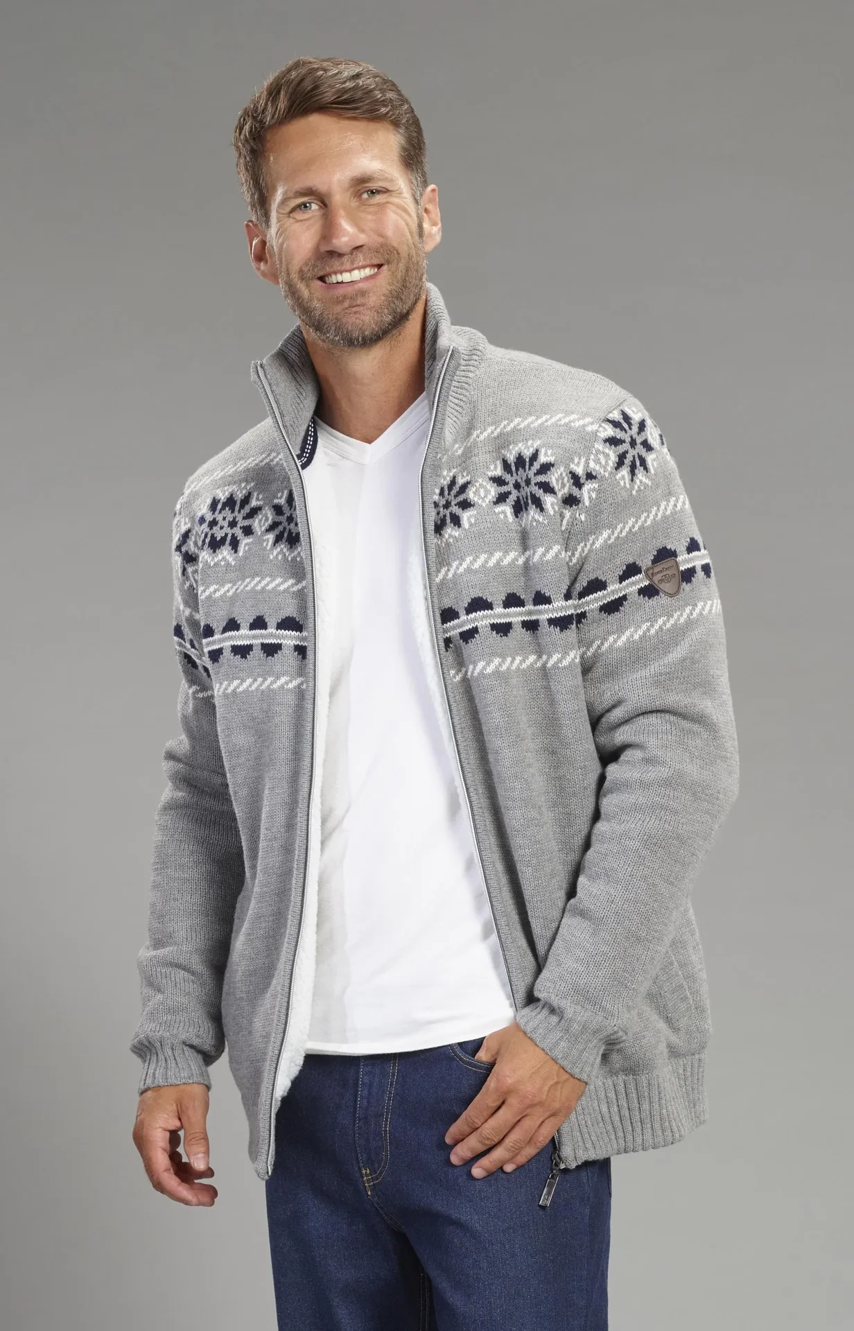 Strickjacke gefüttert, Farbe hellgrau, Gr.M - 1