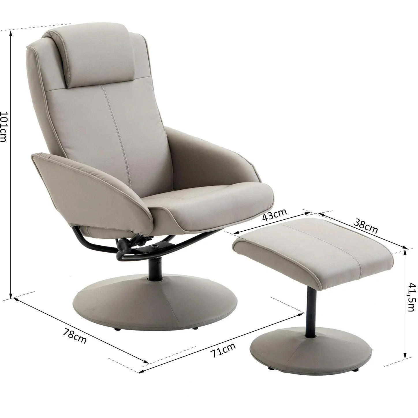 Relaxsessel Fernsehsessel Armsessel 360° drehbar mit Fußstütze Grau - 2