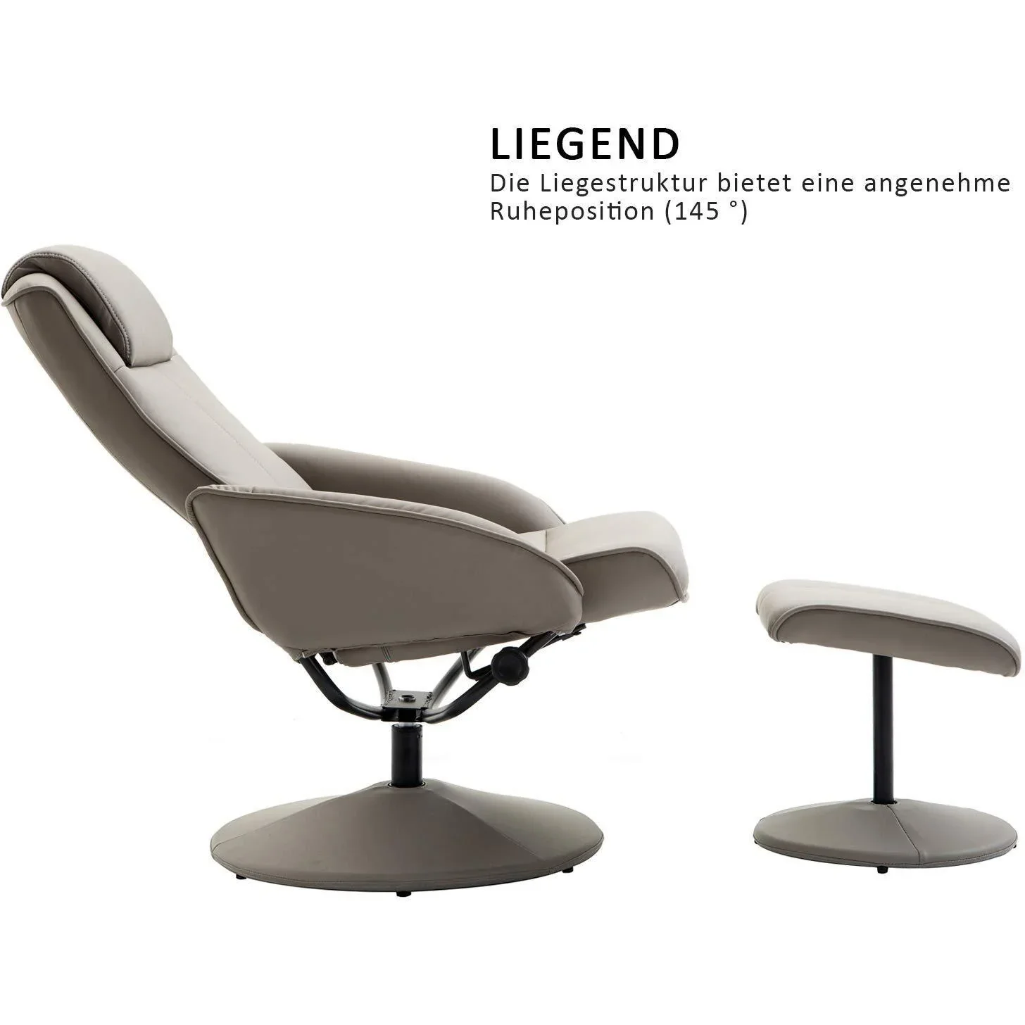 Relaxsessel Fernsehsessel Armsessel 360° drehbar mit Fußstütze Grau - 5