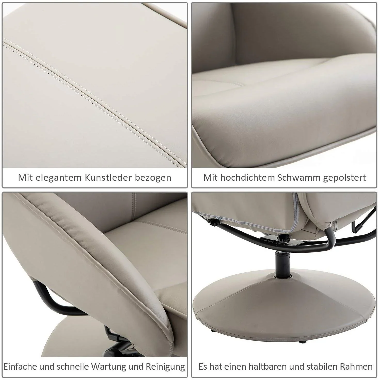 Relaxsessel Fernsehsessel Armsessel 360° drehbar mit Fußstütze Grau - 6