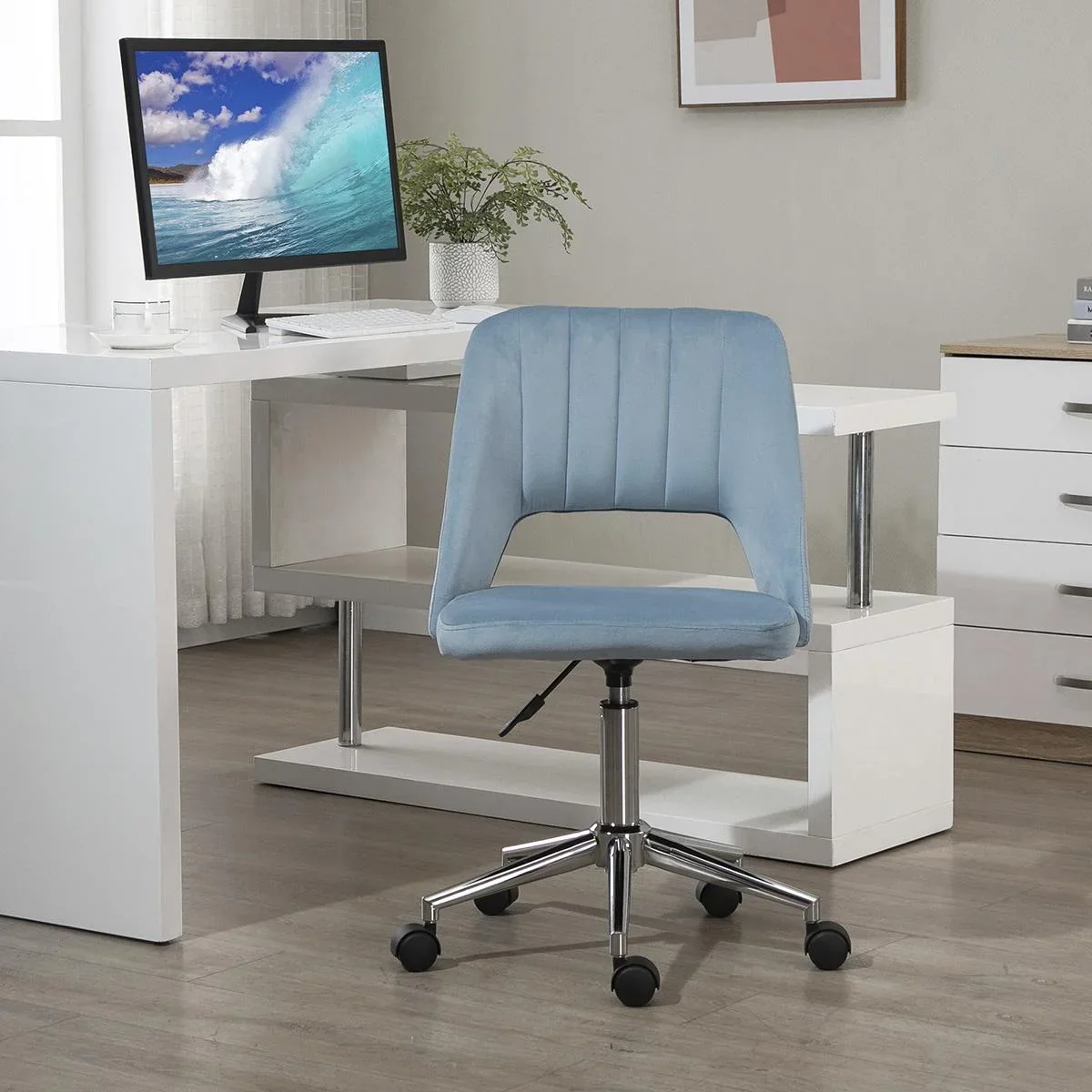 Bürostuhl Drehstuhl Schreibtischstuhl Höhenverstellbar 360° drehbar Jakobsmuschel-Form mit Nahtlinien-Design Schaumstoff - 0