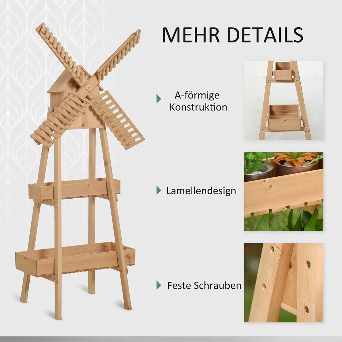 Pflanzenregal in Windmühlen Optik natur - 3