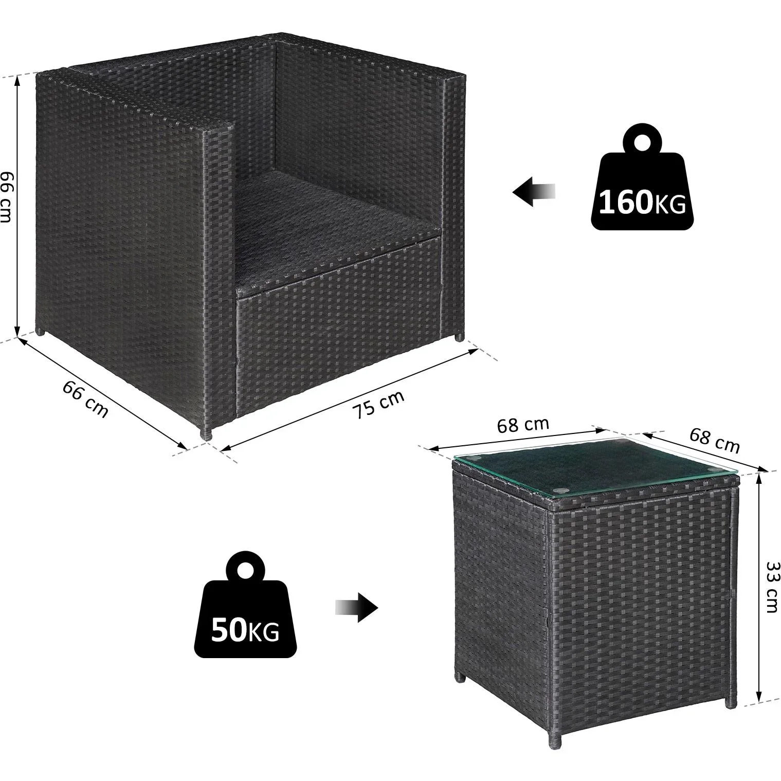 3-tlg, Polyrattan Gartengarnitur Gartenmöbel Garten-Set Sitzgruppe Loungeset inkl, Sitzkissen - 2
