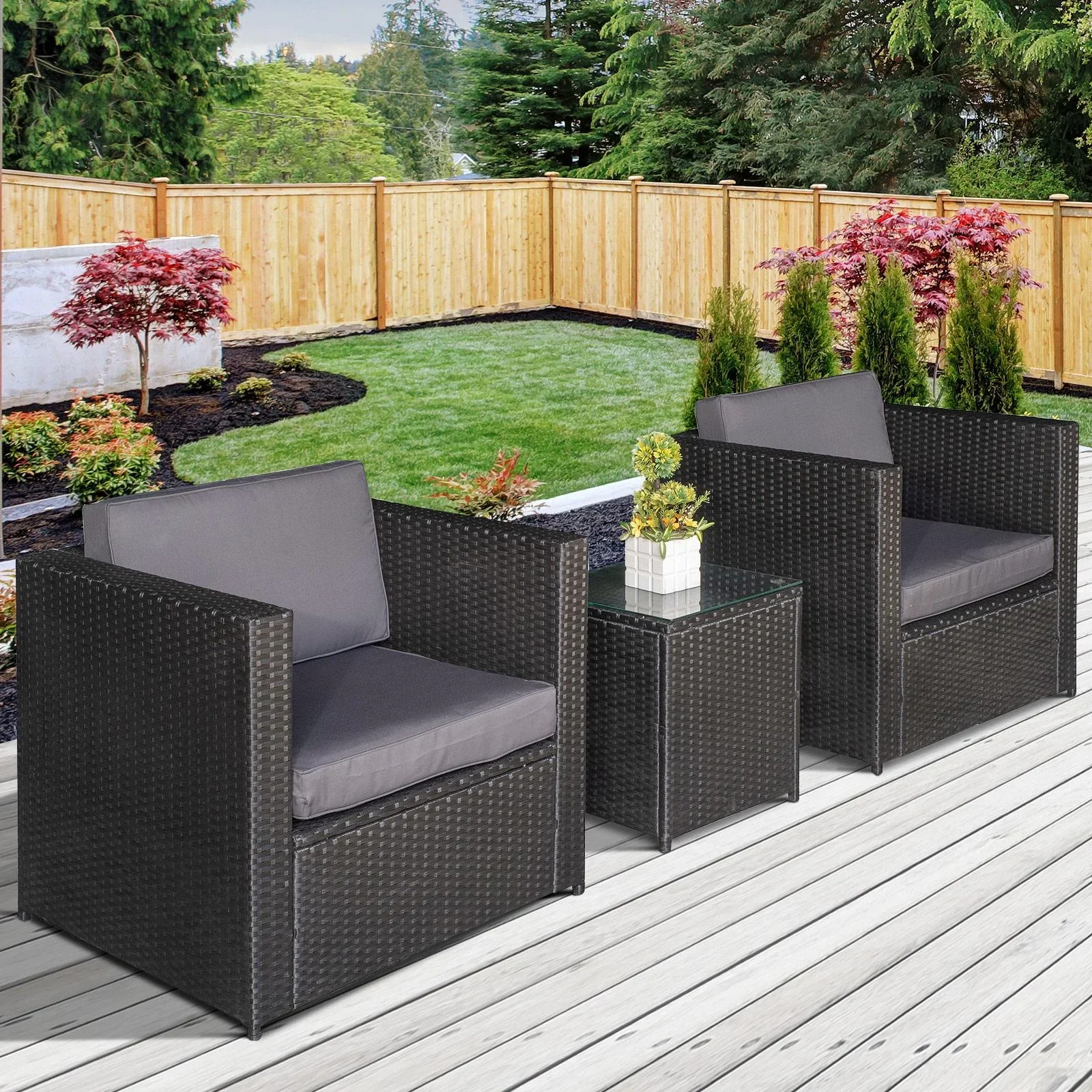 3-tlg, Polyrattan Gartengarnitur Gartenmöbel Garten-Set Sitzgruppe Loungeset inkl, Sitzkissen - 3